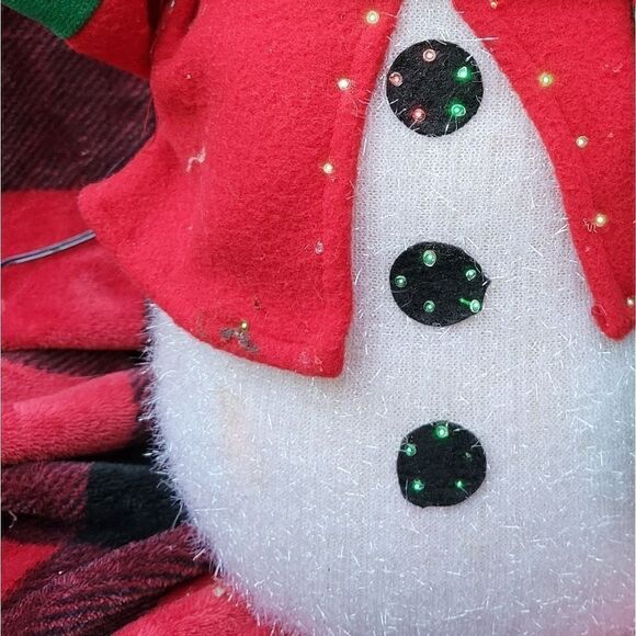 Fiber Optics Snowman decoration plug in light up 14" tall red green scarf hat - Picture 11 of 12